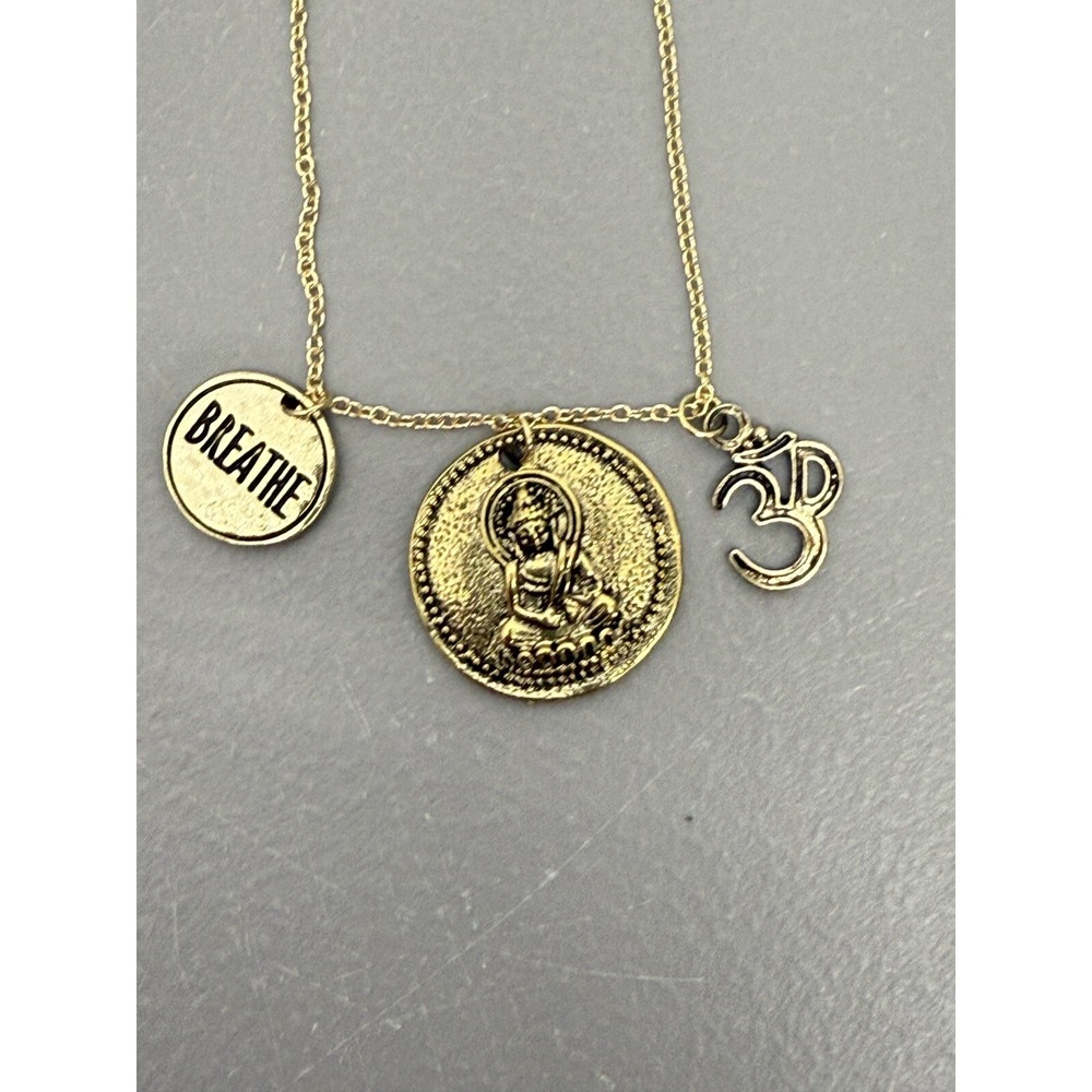 Bansri Costume Yoga Breathe Ohm Buddha Necklace Hand Stamped‎ Jewelry